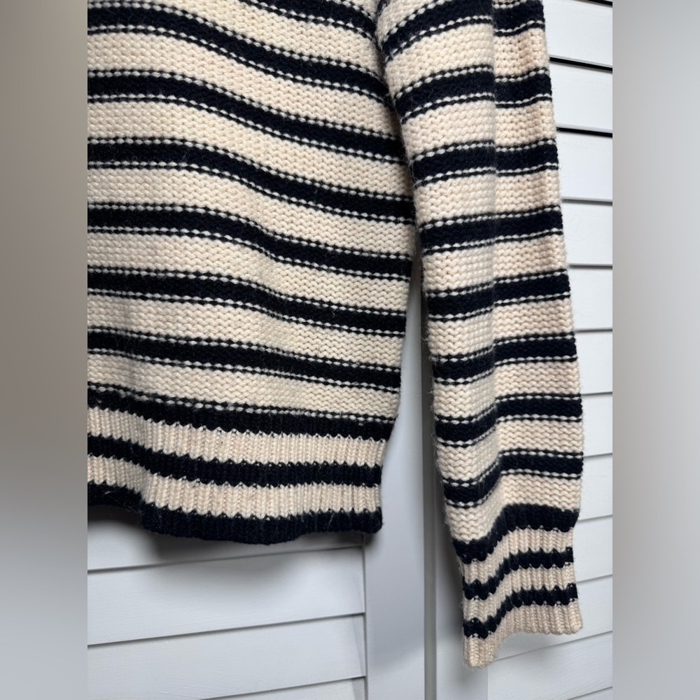 J. Crew Women’s Striped Black & Cream Mockneck Sweater Jewel Button Detail Small - Picture 6 of 13